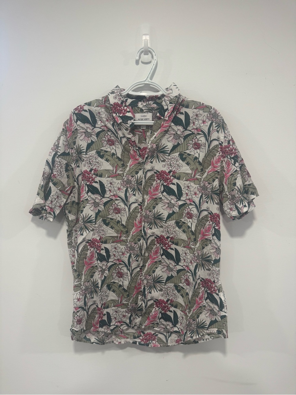 Peter Werth Hawaiian Floral Mens L Button Front Shirt Short Sleeve Cotton